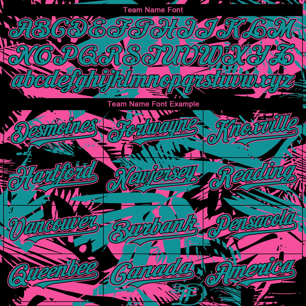 Custom Black Pink-Teal Hawaii Palm Leaves Authentic Baseball Jersey