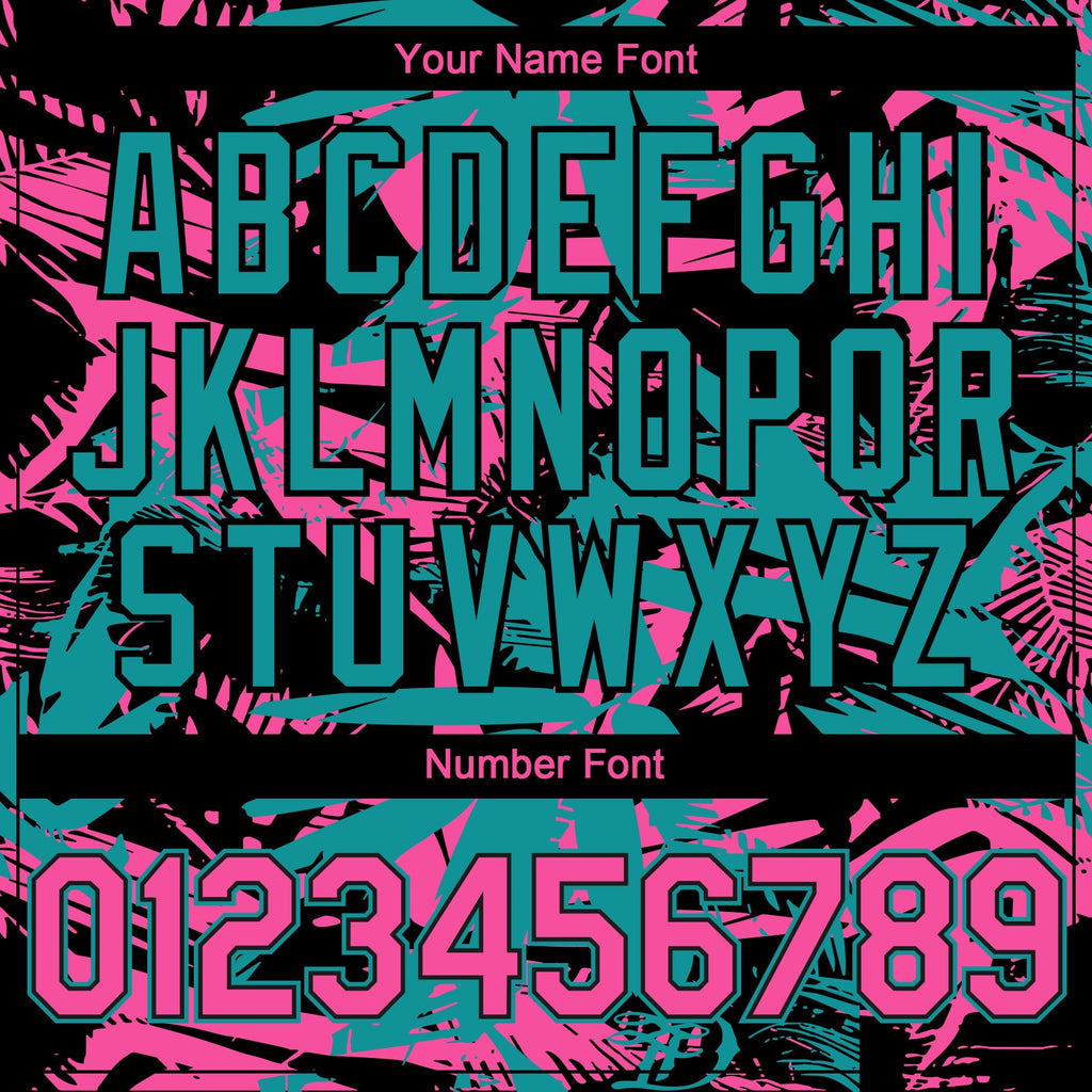 Custom Black Pink-Teal Hawaii Palm Leaves Authentic Baseball Jersey
