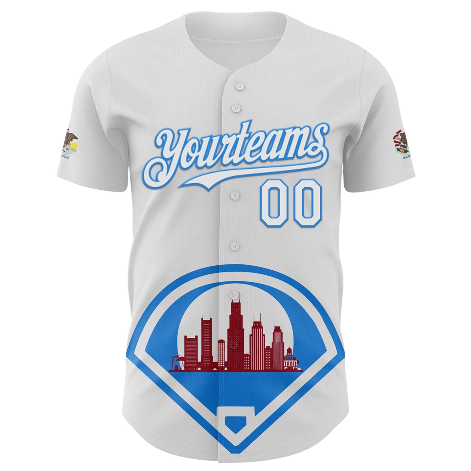 Custom White Electric Blue-Red 3D Urban City Edition Sports Authentic Baseball Jersey