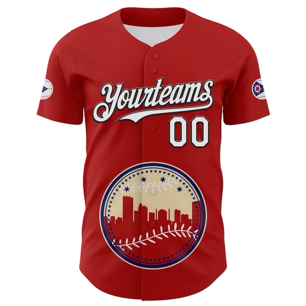 Custom Red White Blue Cream-Black 3D Urban City Edition Sports Authentic Baseball Jersey