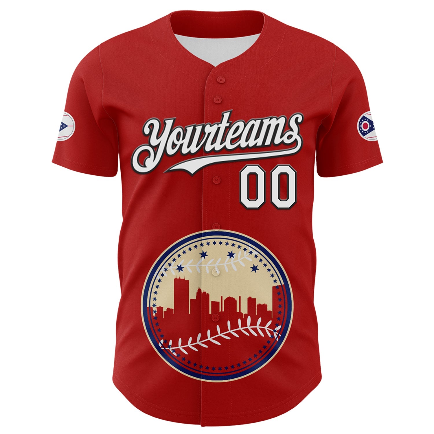 Custom Red White Blue Cream-Black 3D Urban City Edition Sports Authentic Baseball Jersey