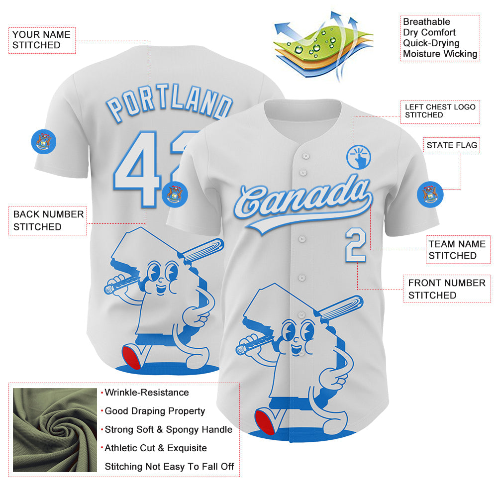 Custom White Electric Blue-Red 3D Urban City Edition Sports Authentic Baseball Jersey