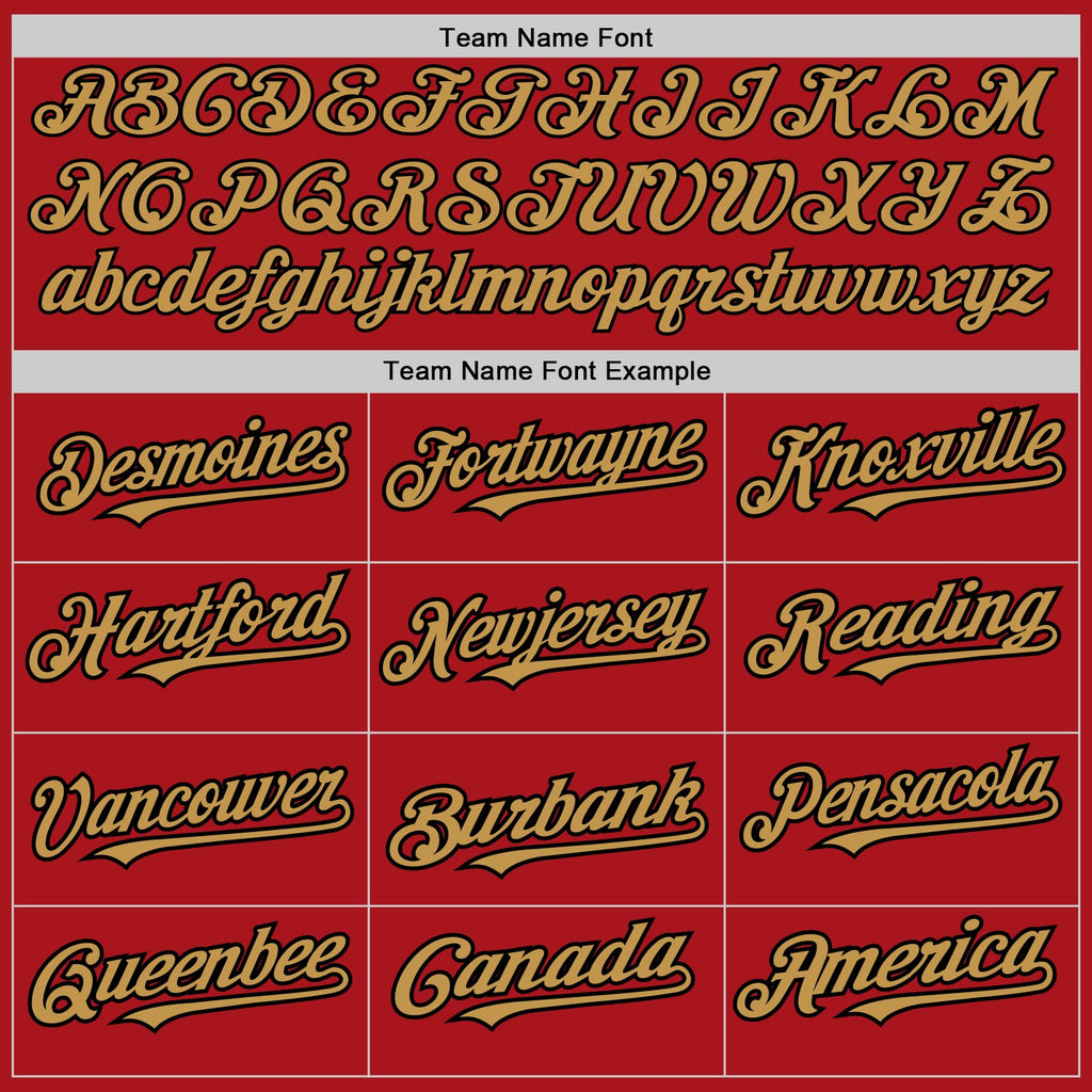Custom Red Old Gold-Black 3 Colors Arm Shapes Authentic Baseball Jersey