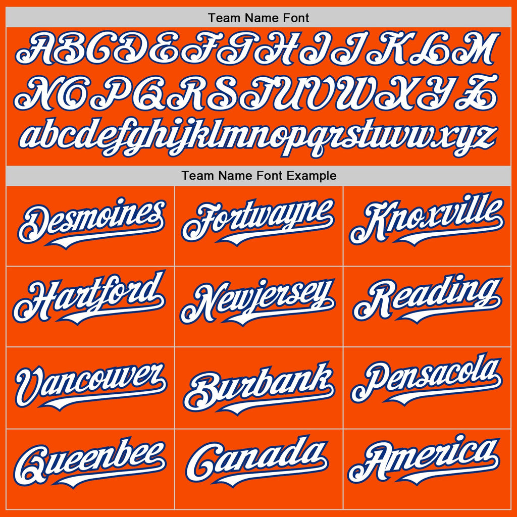 Custom Orange White-Royal 3 Colors Arm Shapes Authentic Baseball Jersey