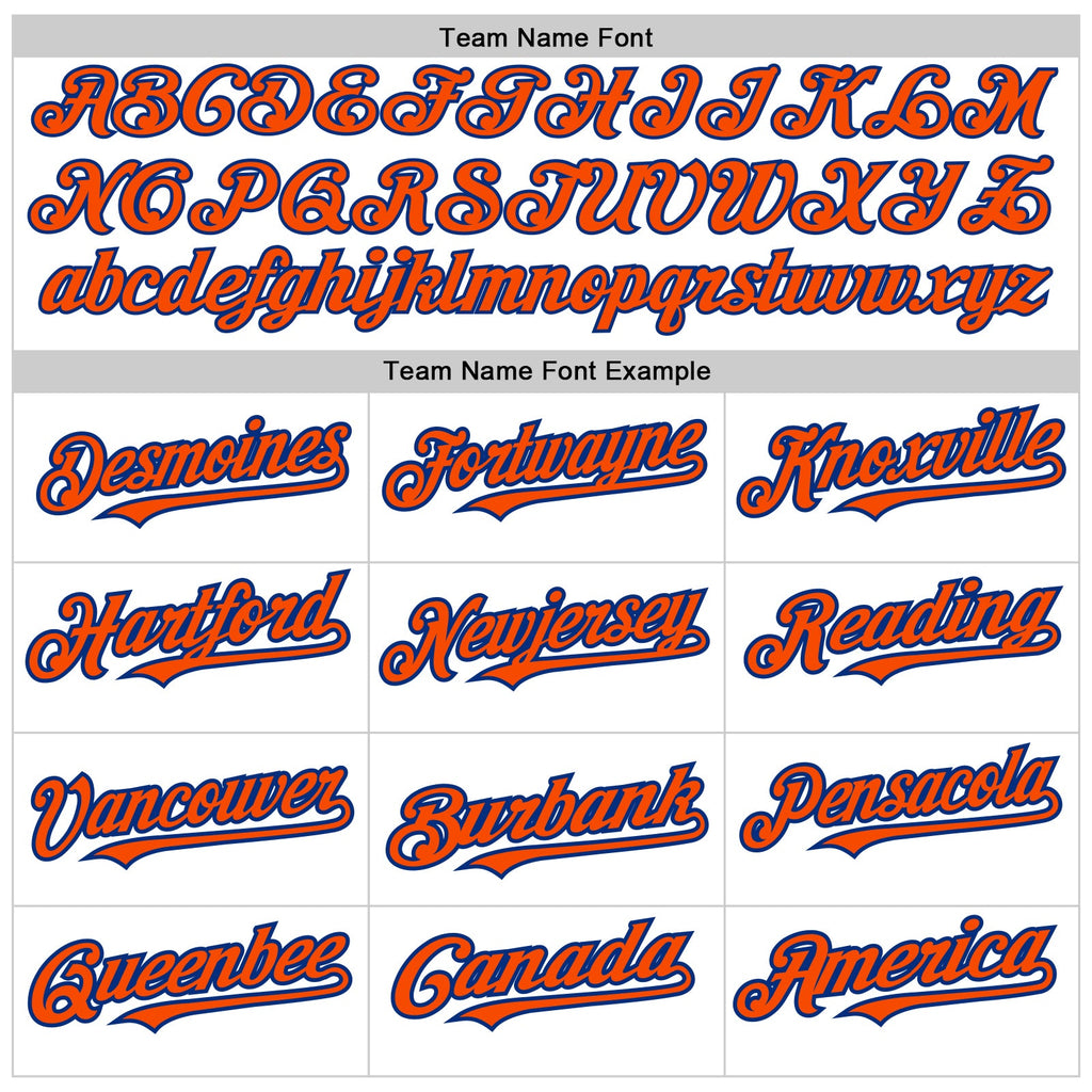 Custom White Orange-Royal 3 Colors Arm Shapes Authentic Baseball Jersey