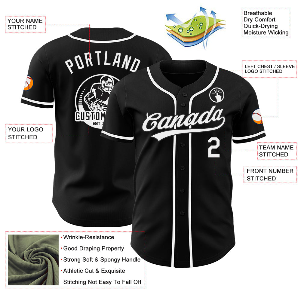 Custom Black-White Authentic Baseball Jersey