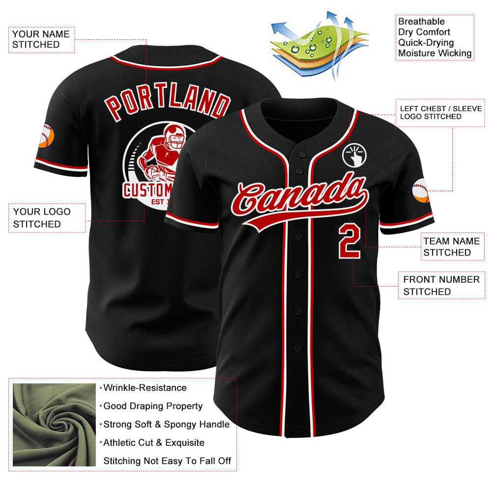 Custom Black Red-White Authentic Baseball Jersey