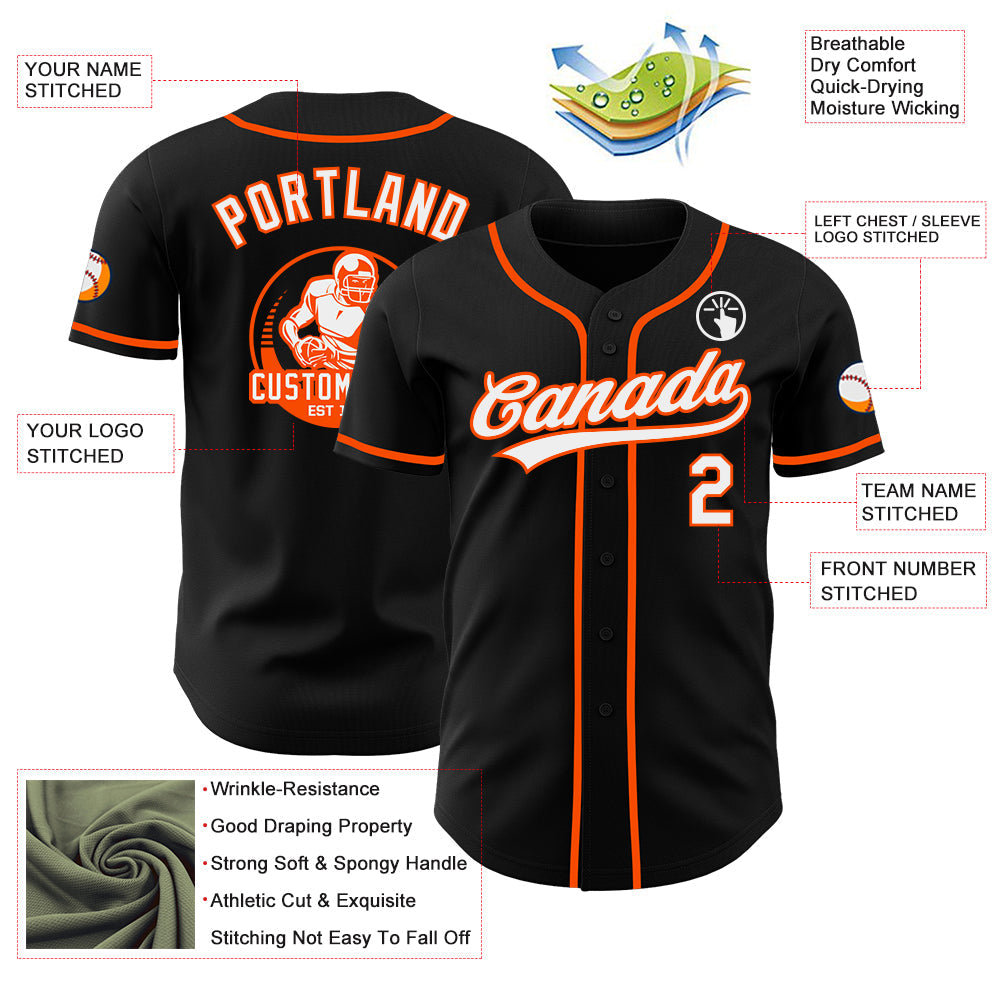 Custom Black White-Orange Authentic Baseball Jersey