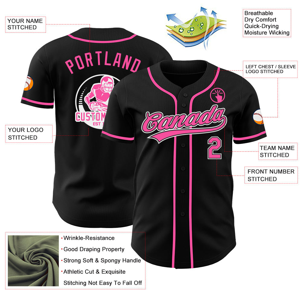Custom Black Pink-White Authentic Baseball Jersey