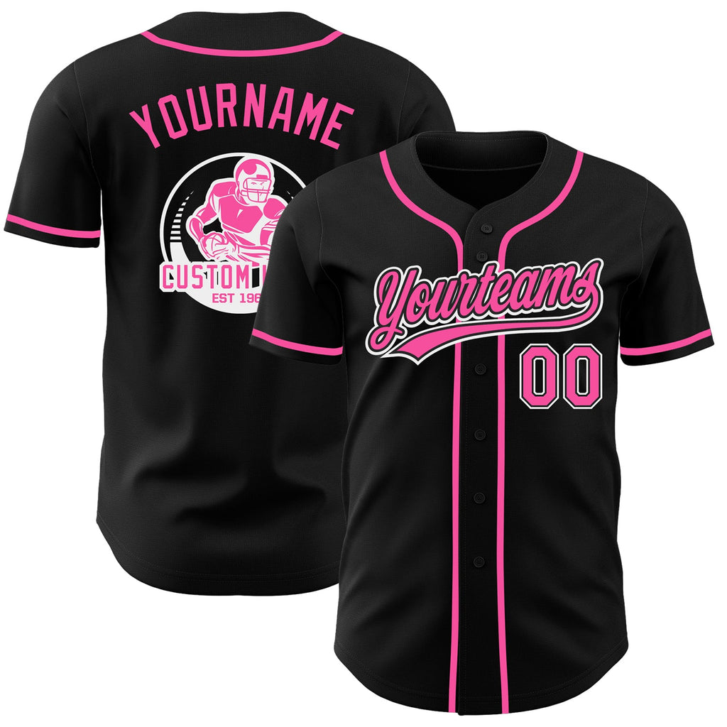 Custom Black Pink-White Authentic Baseball Jersey