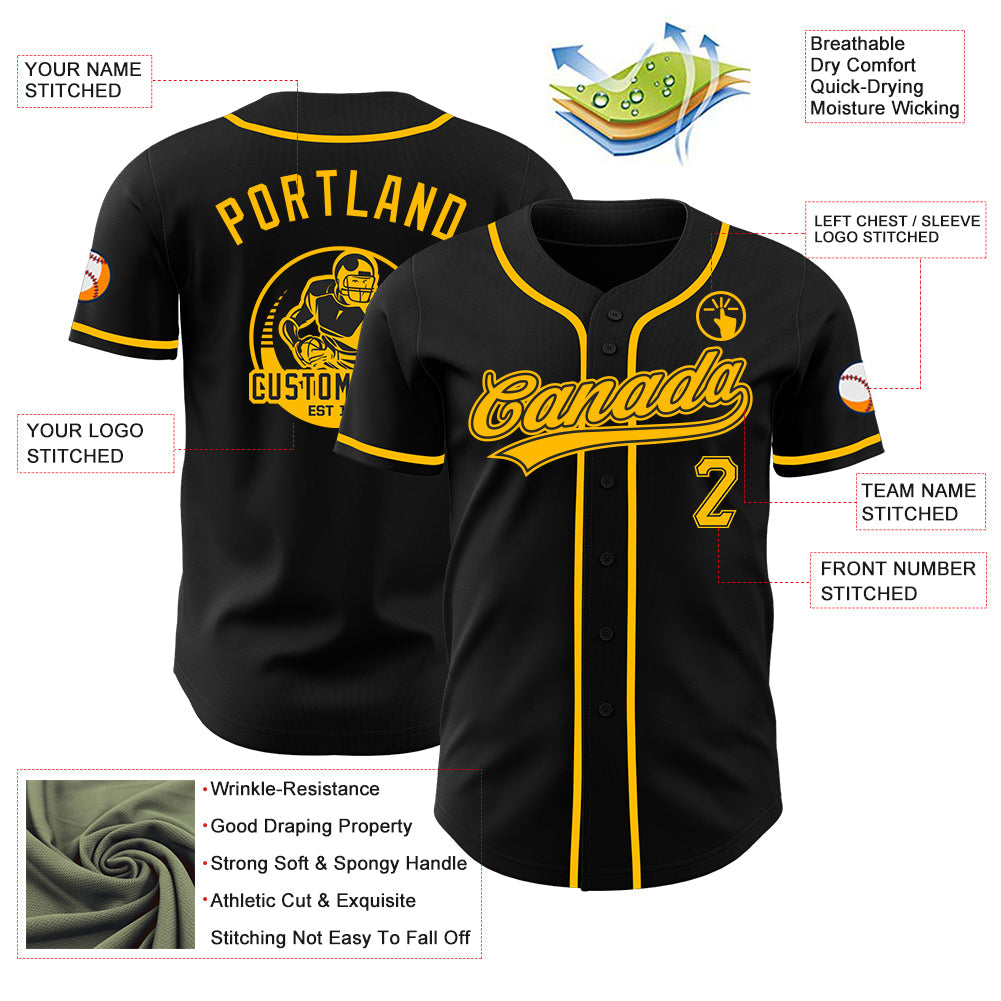 Custom Black-Gold Authentic Baseball Jersey