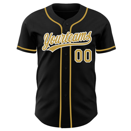 Custom Black Old Gold-White Authentic Baseball Jersey