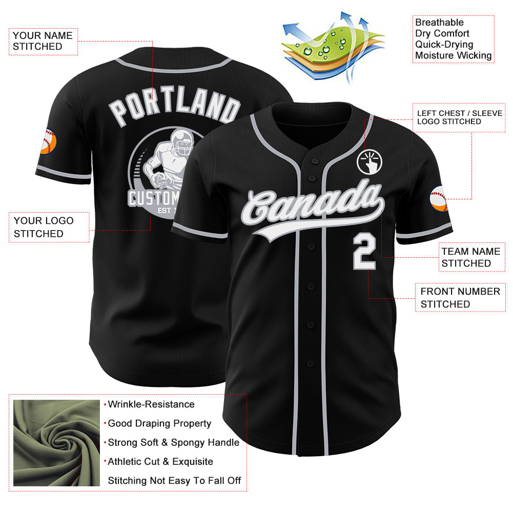 Custom Black White-Gray Authentic Baseball Jersey