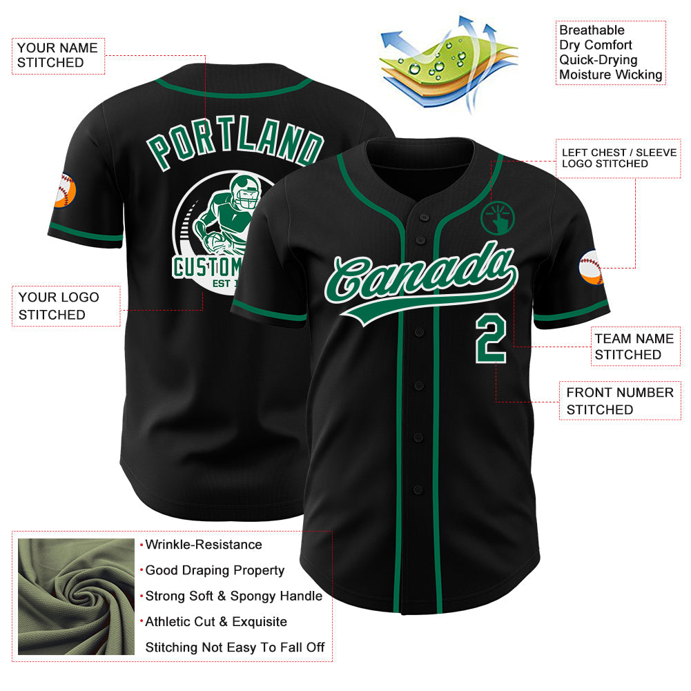Custom Black Kelly Green-White Authentic Baseball Jersey