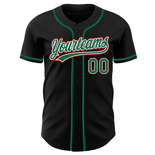 Custom Black Kelly Green White-Red Authentic Baseball Jersey