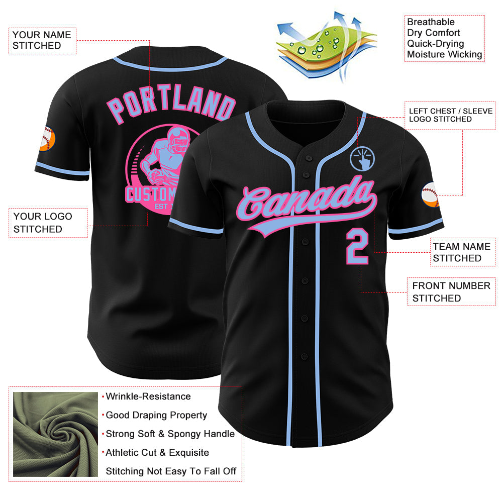 Custom Black Light Blue-Pink Authentic Baseball Jersey