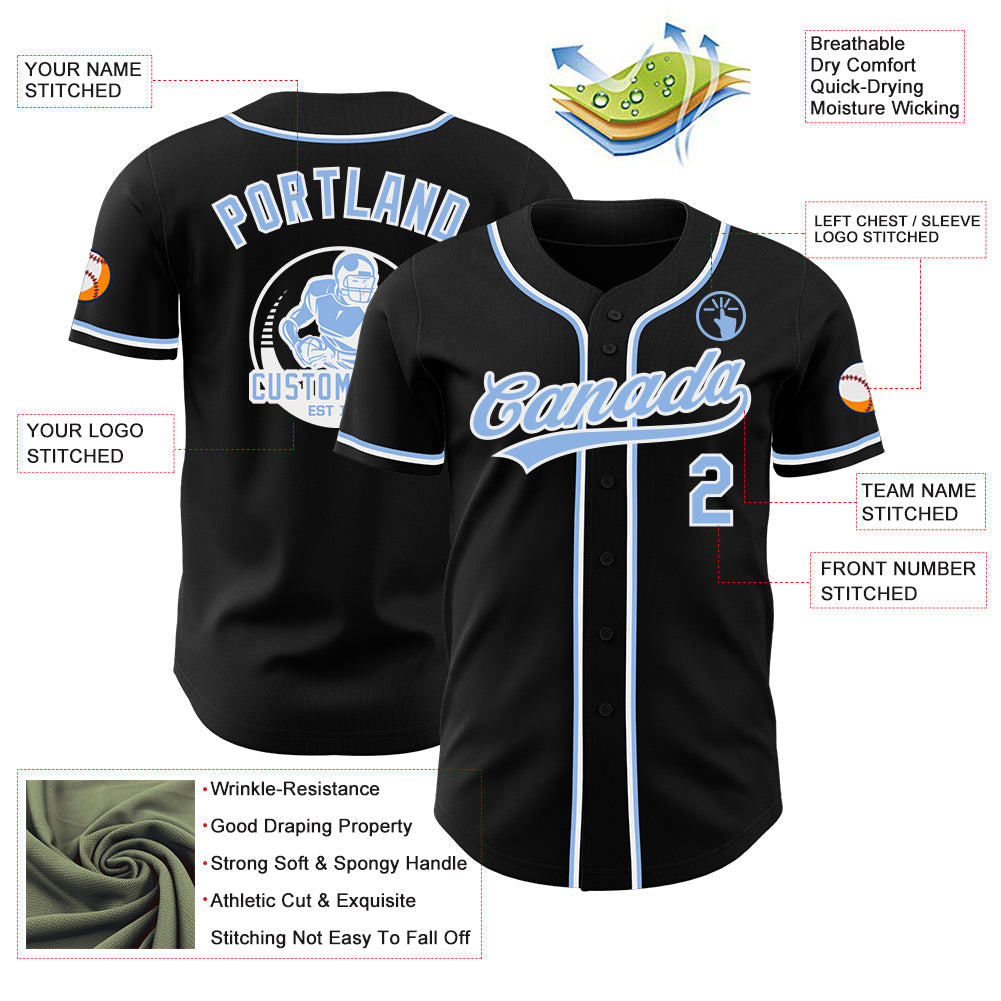 Custom Black Light Blue-White Authentic Baseball Jersey