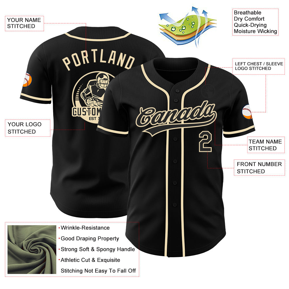 Custom Black-Cream Authentic Baseball Jersey