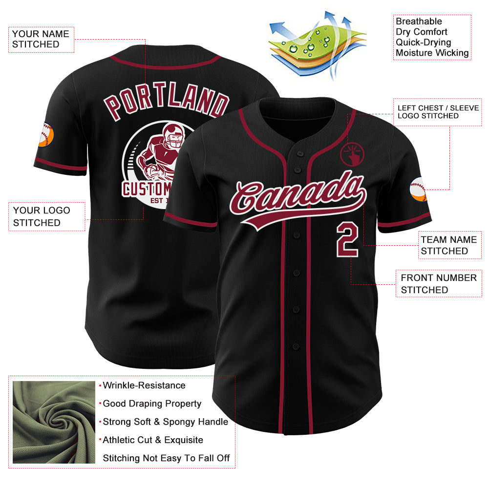 Custom Black Crimson-White Authentic Baseball Jersey