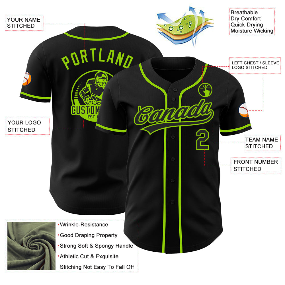 Custom Black-Neon Green Authentic Baseball Jersey
