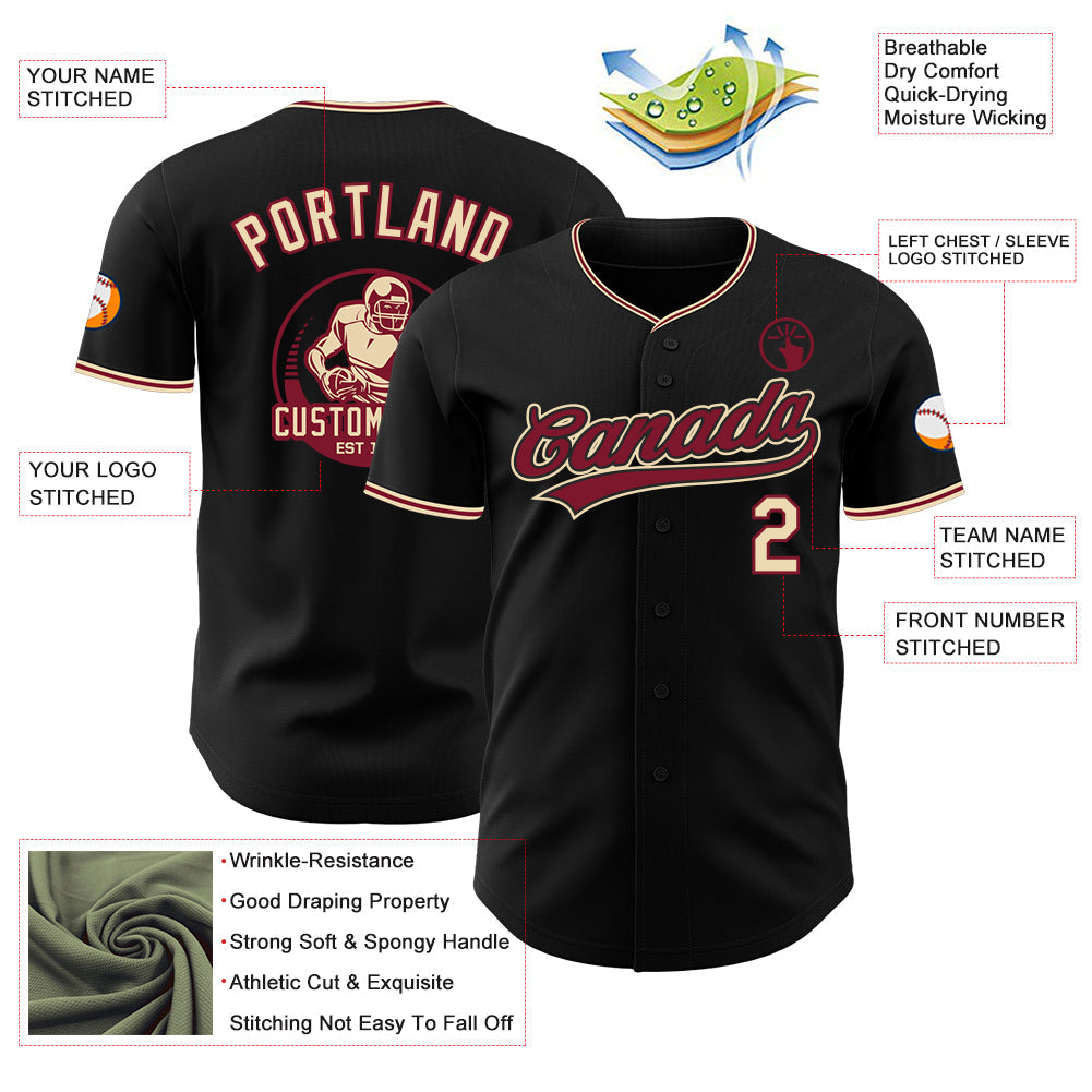 Custom Black City Cream-Crimson Authentic Baseball Jersey