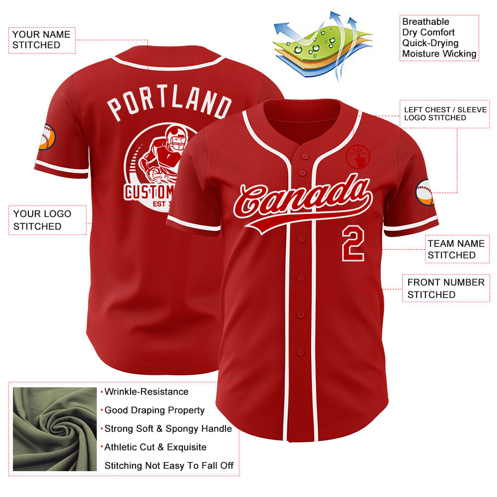 Custom Red-White Authentic Baseball Jersey