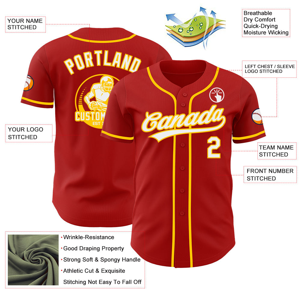 Custom Red White-Yellow Authentic Baseball Jersey