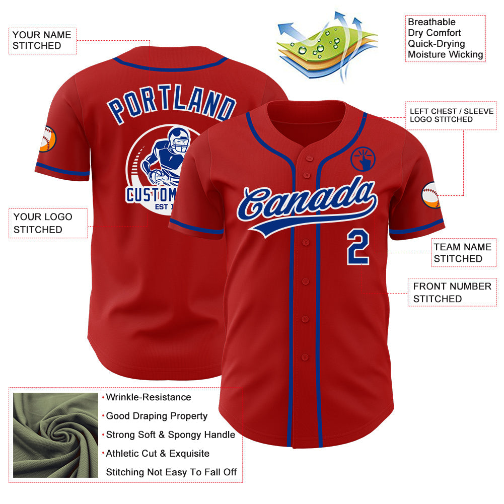 Custom Red Royal-White Authentic Baseball Jersey