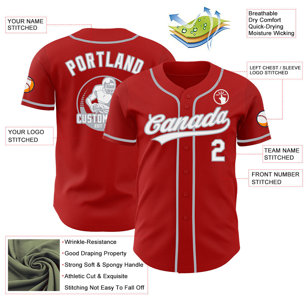 Custom Red White-Gray Authentic Baseball Jersey