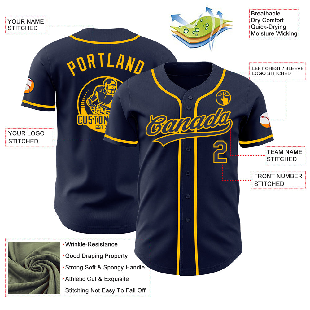 Custom Navy-Gold Authentic Baseball Jersey