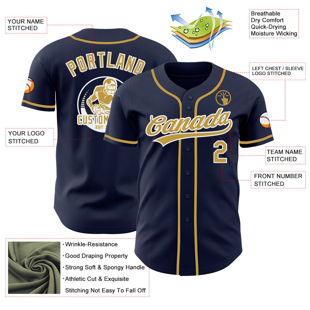 Custom Navy Old Gold-White Authentic Baseball Jersey