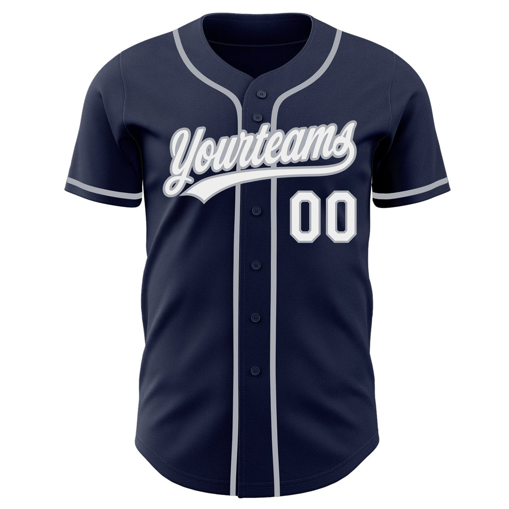 Custom Navy White-Gray Authentic Baseball Jersey