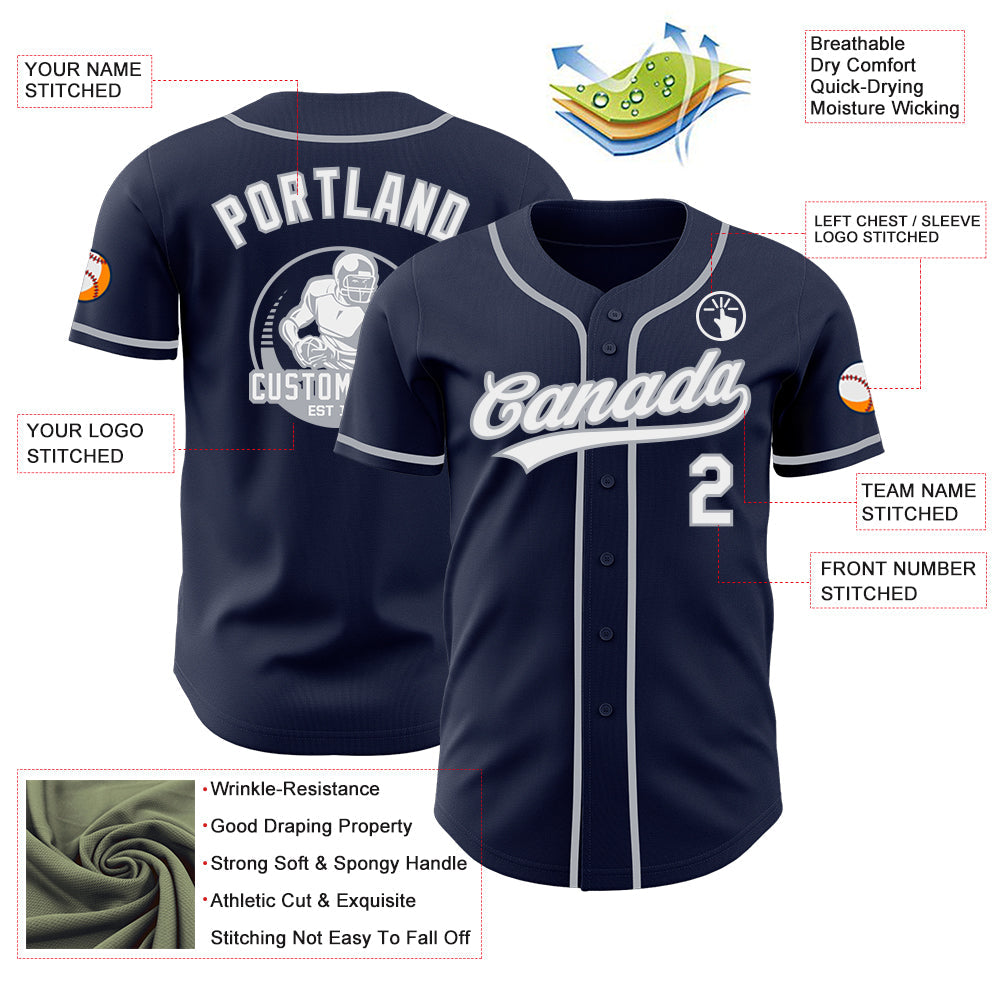 Custom Navy White-Gray Authentic Baseball Jersey