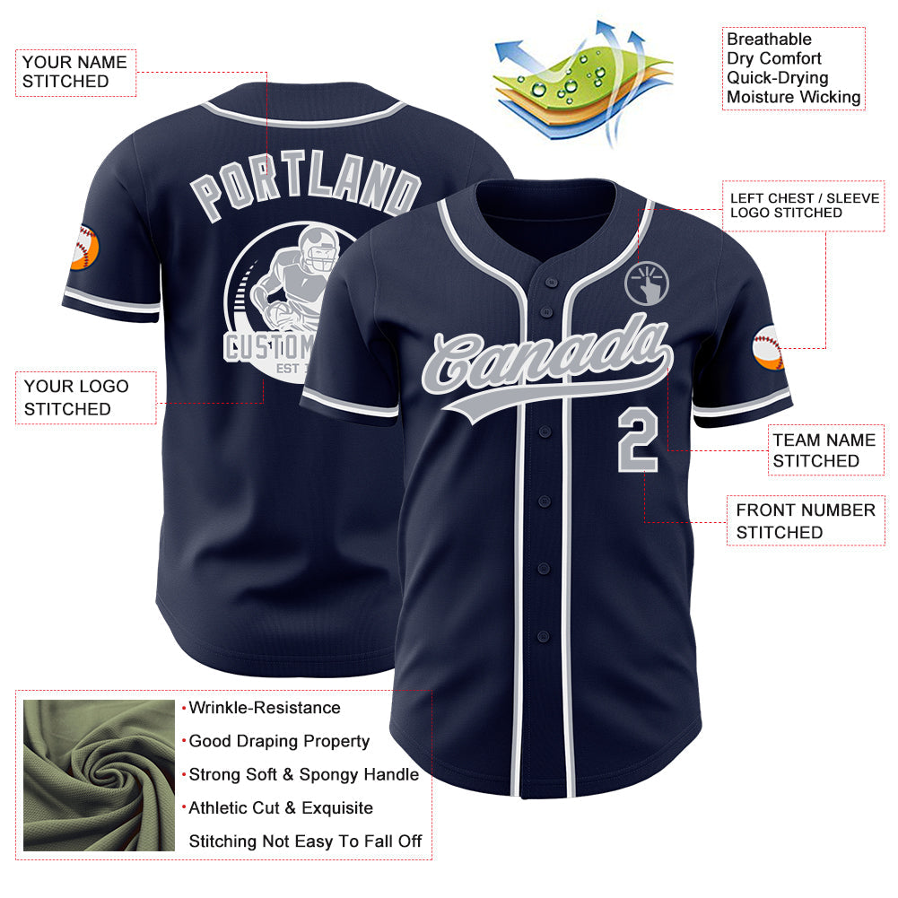 Custom Navy Gray-White Authentic Baseball Jersey