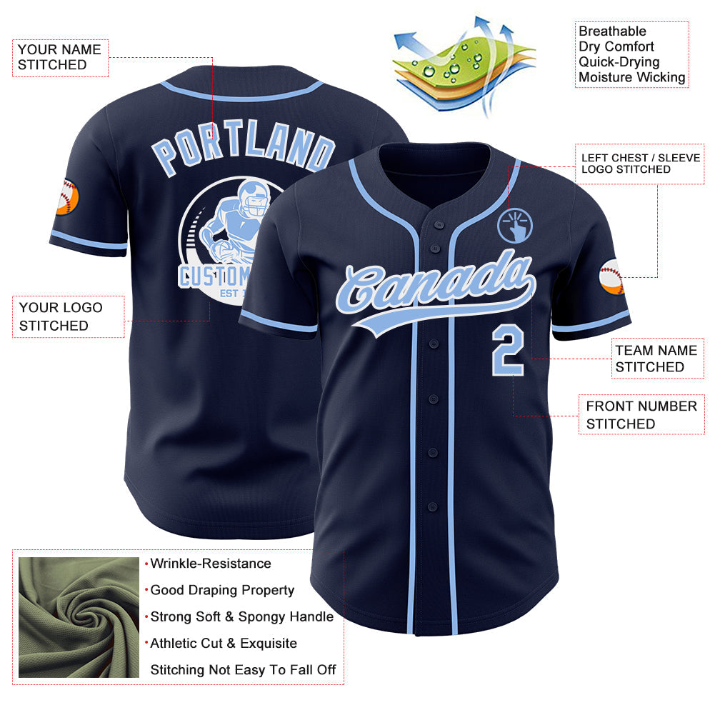 Custom Navy Light Blue-White Authentic Baseball Jersey