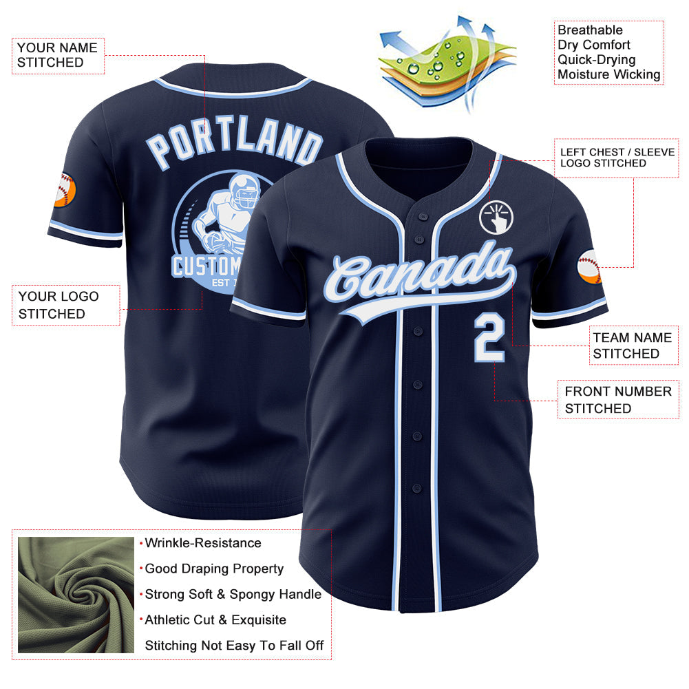 Custom Navy White-Light Blue Authentic Baseball Jersey