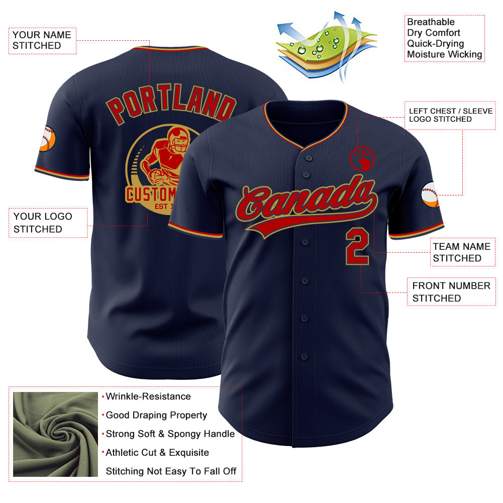 Custom Navy Red-Old Gold Authentic Baseball Jersey
