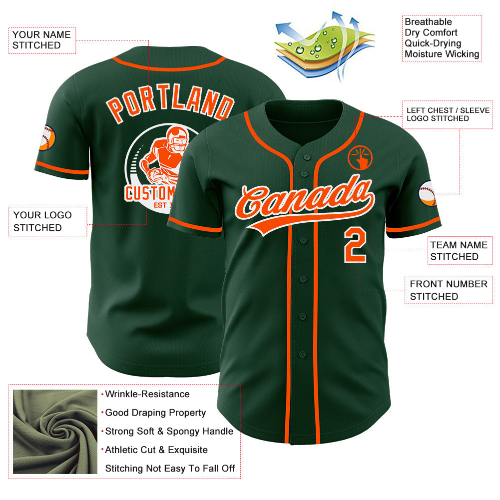 Custom Green Orange-White Authentic Baseball Jersey