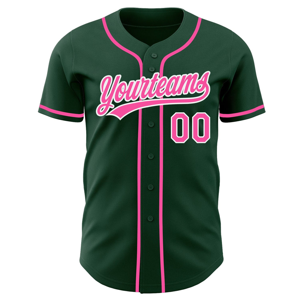 Custom Green Pink-White Authentic Baseball Jersey