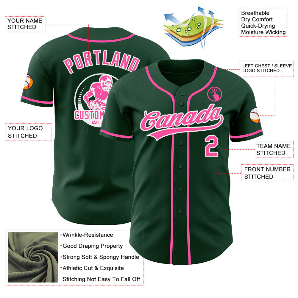 Custom Green Pink-White Authentic Baseball Jersey