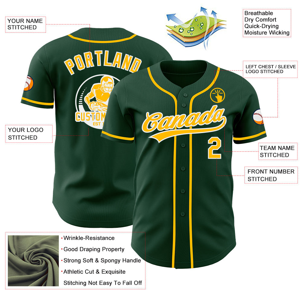 Custom Green Gold-White Authentic Baseball Jersey