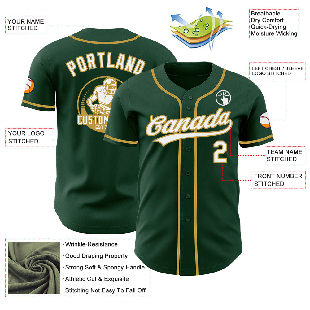 Custom Green White-Old Gold Authentic Baseball Jersey