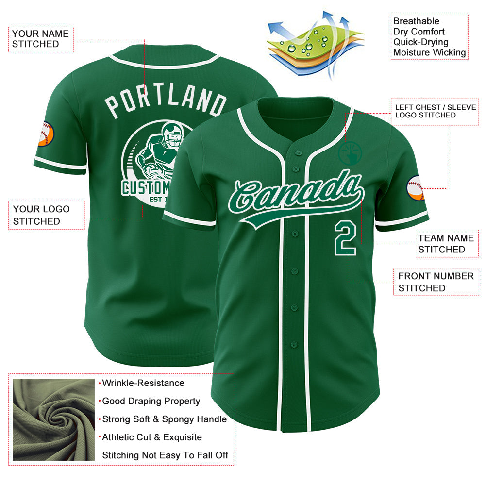 Custom Kelly Green-White Authentic Baseball Jersey