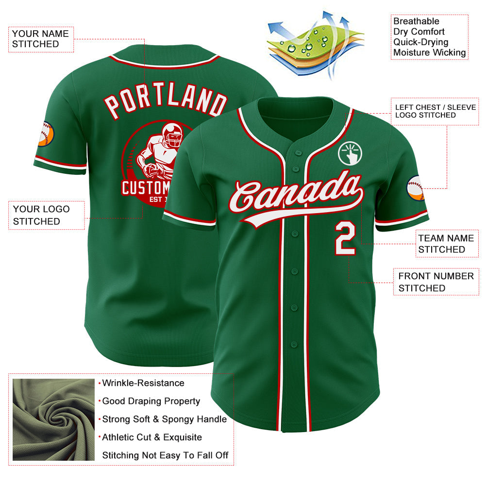 Custom Kelly Green White-Red Authentic Baseball Jersey