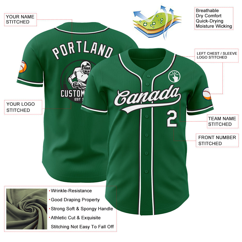 Custom Kelly Green White-Black Authentic Baseball Jersey