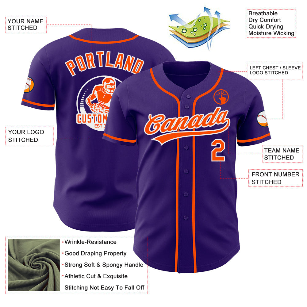 Custom Purple Orange-White Authentic Baseball Jersey