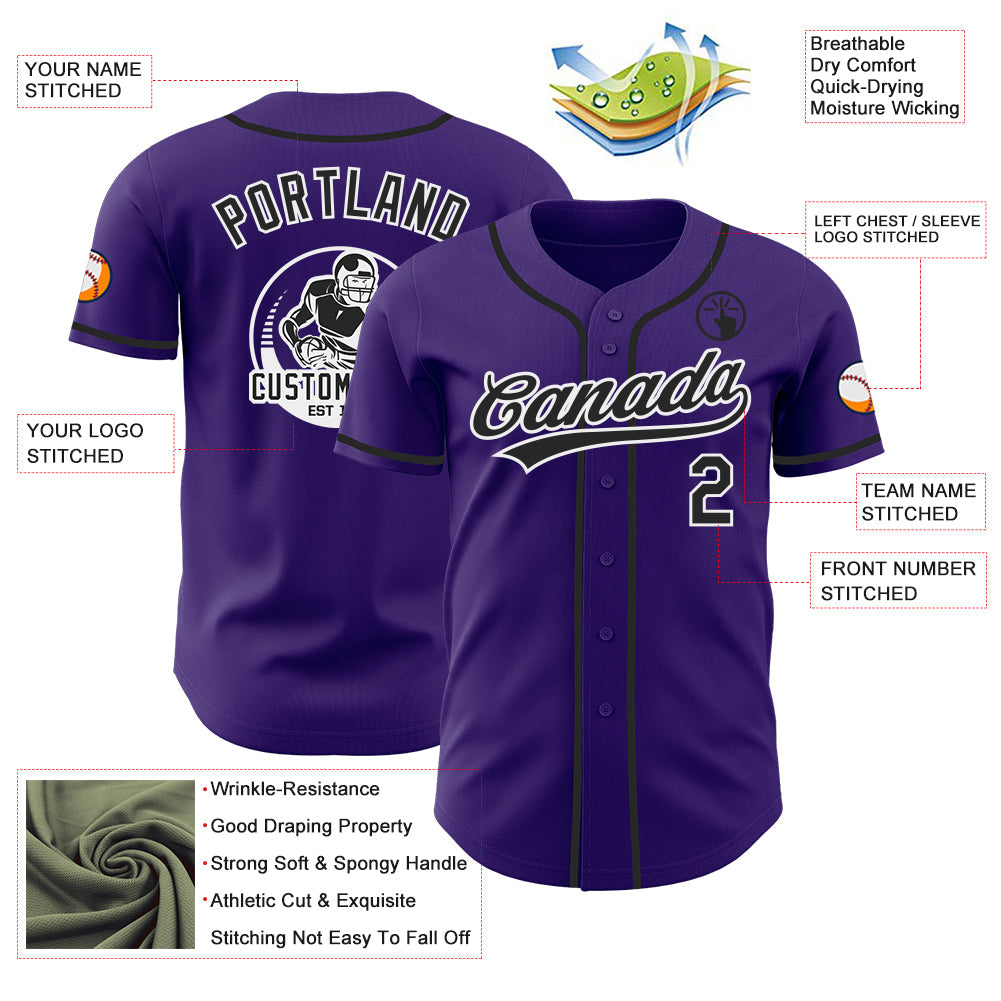 Custom Purple Black-White Authentic Baseball Jersey