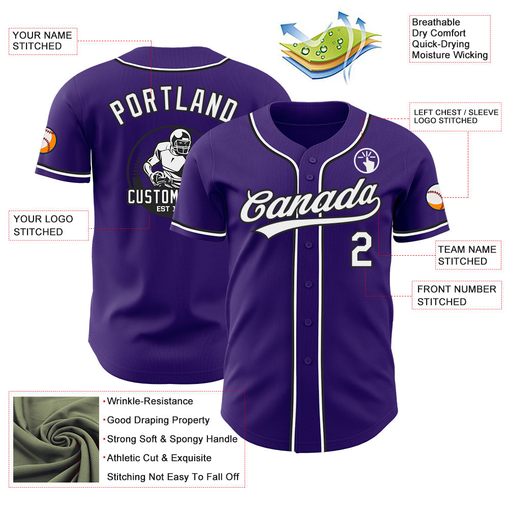 Custom Purple White-Black Authentic Baseball Jersey