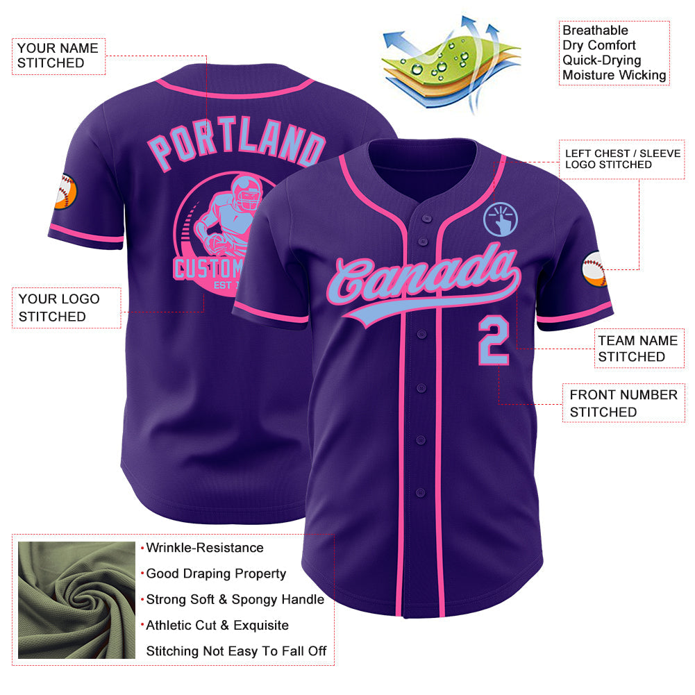 Custom Purple Light Blue-Pink Authentic Baseball Jersey