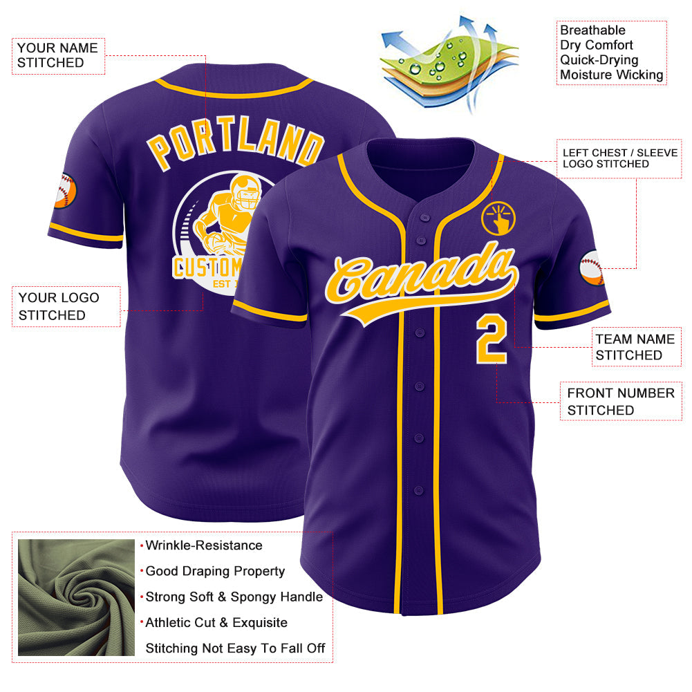 Custom Purple Gold-White Authentic Baseball Jersey